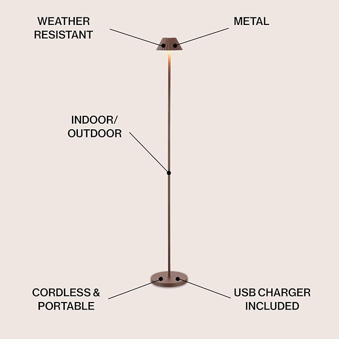 Eyely EYL7168A Jenny 44" Modern Minimalist Indoor/Outdoor Iron Pleated Shade Rechargeable/Cordless Dimmable Integrated LED Floor Lamp, Brown