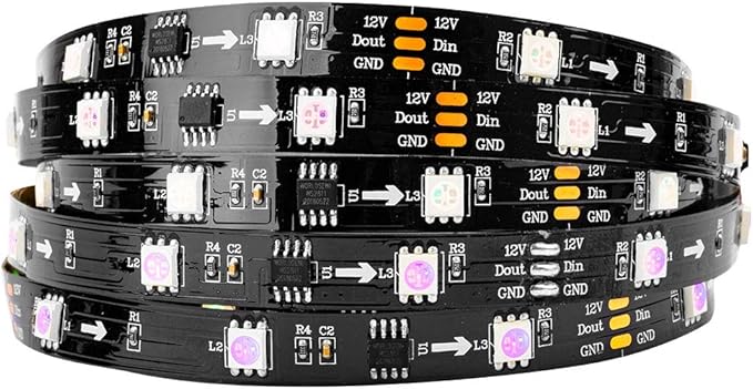 BTF-LIGHTING WS2811 IC=RGB+IC Addressable Dream Color LED Strip 16.4FT 30LEDs/m 10Pixels/m Non-Waterproof Black PCB Flexible DC12V Chasing Effect for Indoor Home Decor(No Adapter or Controller)