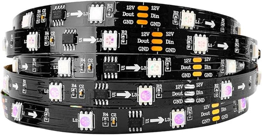BTF-LIGHTING WS2811 IC=RGB+IC Addressable Dream Color LED Strip 16.4FT 30LEDs/m 10Pixels/m Non-Waterproof Black PCB Flexible DC12V Chasing Effect for Indoor Home Decor(No Adapter or Controller)