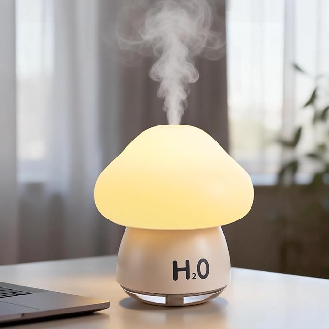 Mushroom Humidifier Lamp with 8 RGB Colors Lights,Cute Rechargeable Portable Humidifiers for Bedroom,Small Mushroom Diffuser with Two Spray Modes,Touch Night Light,Valentine's Day Gifts