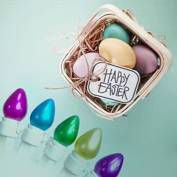 Easter String Lights LED Multi Color Glass C3 Lights 50 Count Easter Pastel Light 120V UL Certified Connectable Outdoor String Light White Wire for Party Patio Home