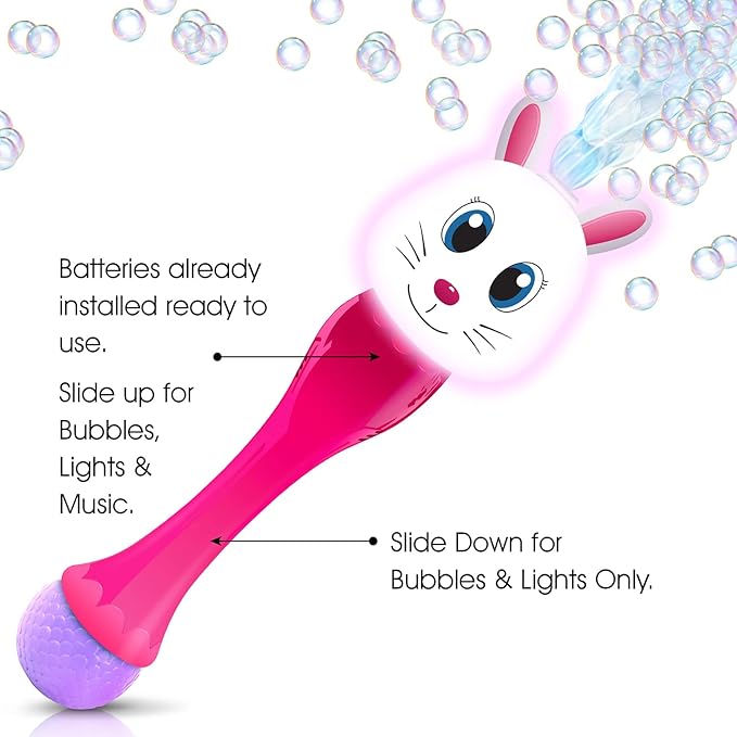 Easter Basket Stuffers for Toddler, Bunny Bubble Wand, Easter Basket Essentials, 14" Light Up Automatic Bubble Maker with LED & Music, Toys for Toddlers, Bubbles for Kids