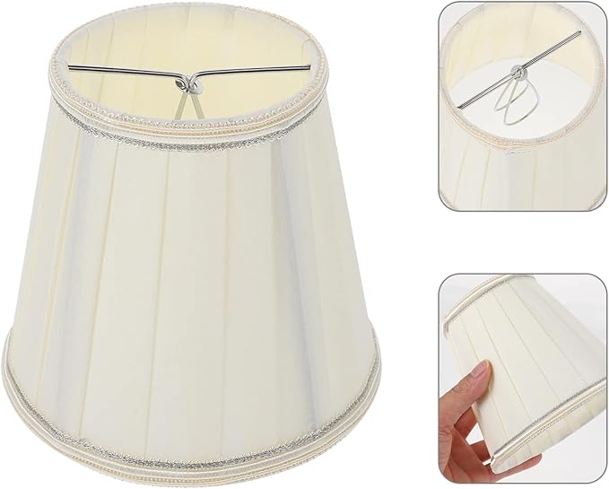 Beaupretty Clip on Barrel Lamp Shade: Small Clip on Light Shade Fabric Cloth Pleat Lampshade Light Cover Shade for Chandelier Table Lamp Decor Beige 13x14cm