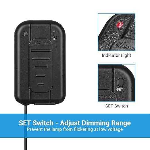 DEWENWILS Plug in Dimmer Switch for Lamp, Push/Foot Dimmer Plug, Table Lamp Dimmer for Dimmable LED/CFL/Incandescent Bulb, Full Range Slide Control, 5 ft Extension Cord, ETL Listed, Black