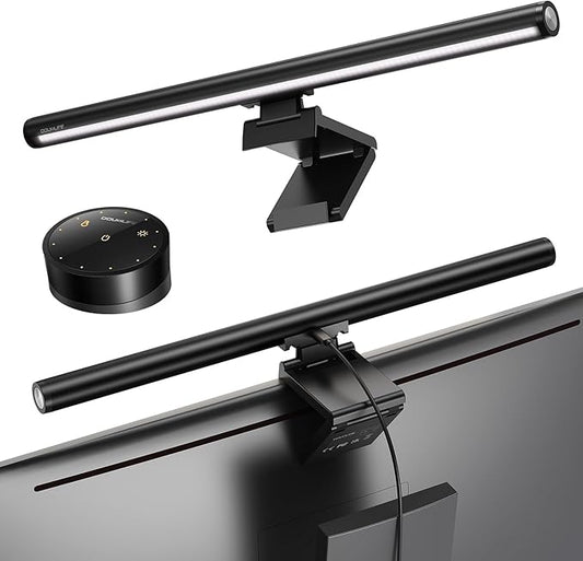 Douxlife Monitor Light Bar with Visual Wireless Remote & Touch Dual Control, Eye-Care Computer Monitor Lamp with Asymmetrical Optical Design, Stepless Dimming Screenbar for Home Office Gaming, Black