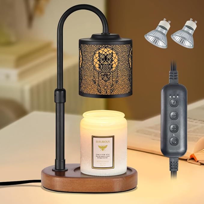 Dimmable Candle Warmer Lamp with Timer Adjustable Height for Scented Jar Candles Electric Candle Wax Melt Warmer for Home Decor Christmas Birthday Gifts for Women Mom(Butterfly + Owl)