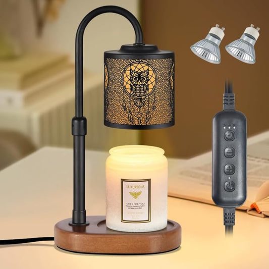 Dimmable Candle Warmer Lamp with Timer Adjustable Height for Scented Jar Candles Electric Candle Wax Melt Warmer for Home Decor Christmas Birthday Gifts for Women Mom(Butterfly + Owl)