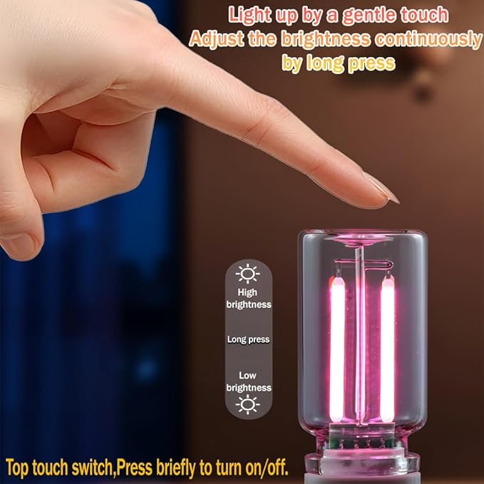 1 Pack Car LED Lights Interior, USB Light for Car Decor & Bedroom, Touch Dimmable Ambient Lighting, Mini Glass Bottle Night Light for Camping Gifts-Yellow