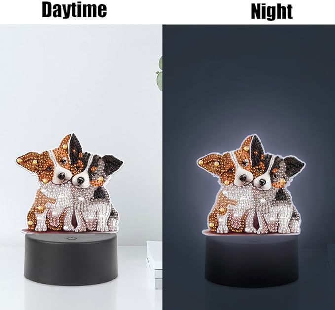 Dog Diamond Art Painting Night Light,Diamond Art Painting Kits Desktop Touch Lamp Ornaments for Tabletop Decor Diamond Art Accessories for Adult Beginner Bedrooms Living Room