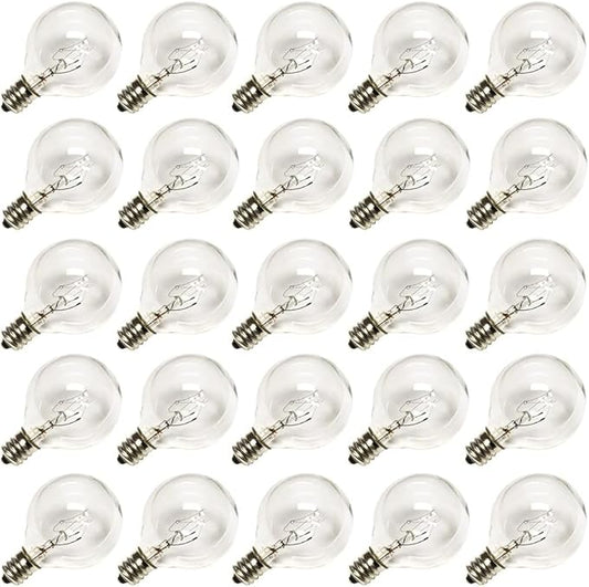 G40 Replacement Light Bulbs, 5W Globe Bulbs fits E12/C7 Candelabra Screw Base, 1.5 Inch Clear Small Light Bulbs for Indoor Outdoor String Light Decor, Pack of 25