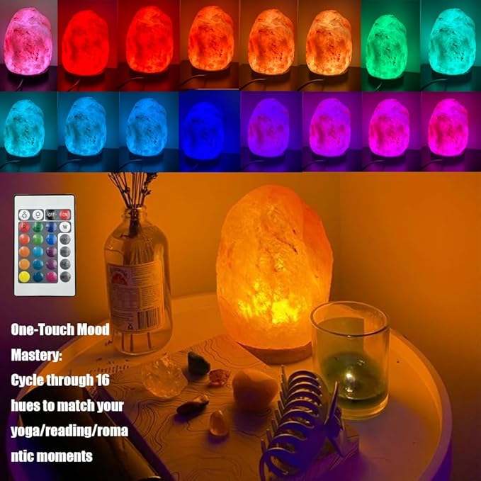 16 Colors Remote Salt Himalayan Salt Lamp Natural Crystal Salt Rock Lamp Hand Carved Night Lights, USB Salt Crystal Lamp Remote Control Salt Lamp for Home Decor and Gift (5.5lb)