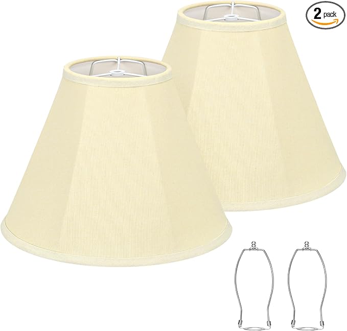 Bell Lamp Shades Set of 2, Cream Fabric Lampshades Medium Shade Replacement, 6"Top x 13"Bottom x 10"High, Natural Linen Hand Crafted(Spider Fitter), Harp Holders Included, Easy Assembly Required