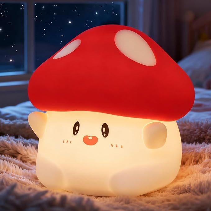 Mushroom Night Light with Squishy Soft Silicone, RGB Flashing Color, Dimmable Rechargeable Portable Touch Mushroom Gifts Decor for Girls Boys