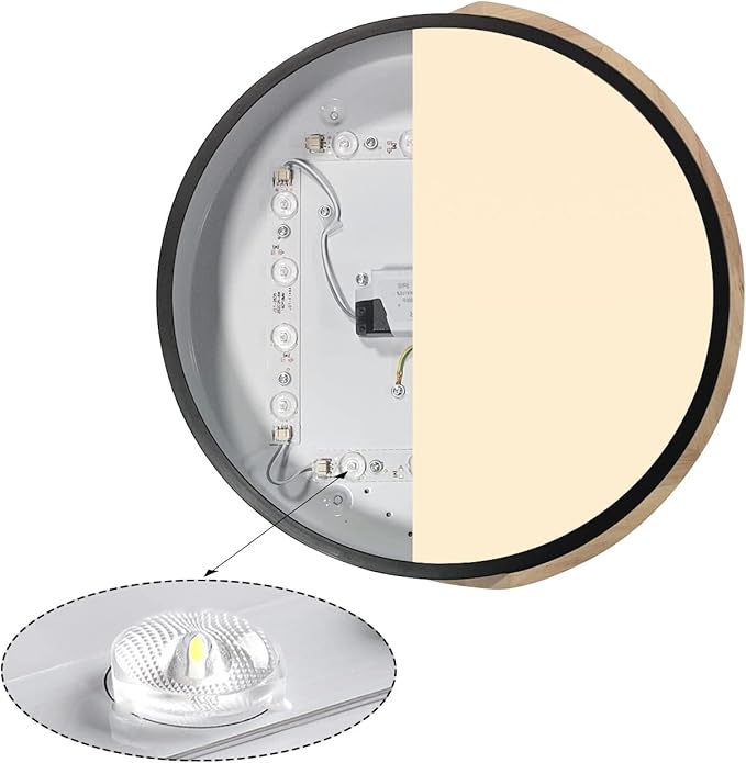 LED Ceiling Lights, 12 Inch Black Modern Flush Mount Lighting Fixture,Round Shaped Wood Ceiling Lighting,30W,3000K Warm Light