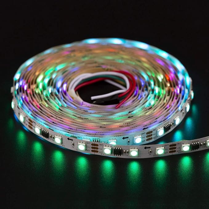 BTF-LIGHTING WS2811 IC=RGB+IC Addressable Dream Color LED Strip 16.4FT 60LEDs/m 20Pixels/m Non-Waterproof White PCB Flexible DC12V Chasing Effect for Indoor Home Decor(No Adapter or Controller)
