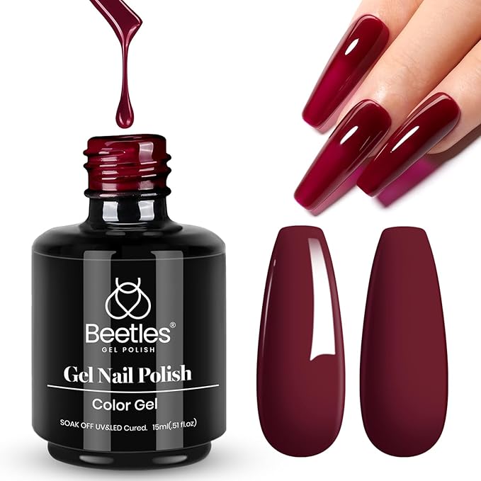 Beetles Red Gel Polish - Oxblood Red 15ML/0.51Fl Oz, Maroon Dark Burgundy Gel Nail Polish, Soak Off UV LED Lamp Burgundy Wine Color Nails Art, Long-Lasting Manicure Salon DIY Home Gifts for Woman