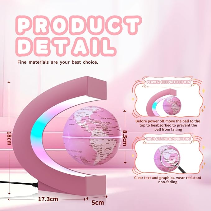Magnetic Levitating Floating Globe Lamp with 7 Colors, Cool Tech Gadgets Gifts for Ladies/Mother/Wife/Girlfriend, Birthday Gifts Desk Decor for Office Home Bookshelf Display