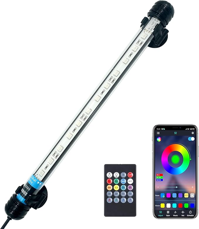 VARMHUS LED Aquarium Light,Fish Tank Light with Remote Controller&APP Control,DIY Full Spectrum Optional Color&Intelligent Timing and Dimming,29 Light Modes and 4 Music Control Modes 12LEDS-RGB 11''