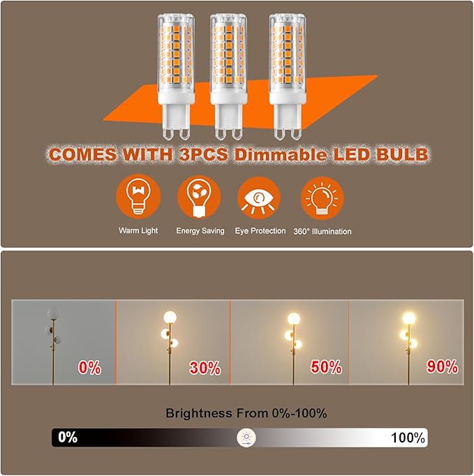 Fiqevs Dimmable 3 Globe Floor Lamp - Mid Century Modern Gold Standing Lamp with Frosted Glass Shade & LED Bulbs for Living Room, Bedroom, Office