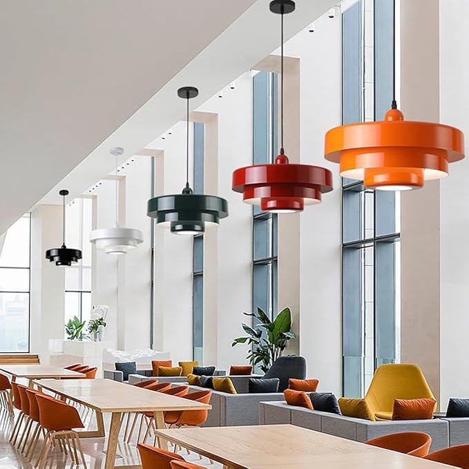 13.8" White Industrial Pendant Light, Mid Century Modern Nordic Adjustable Hanging Lamp for Kitchen Island, Dining Room, Living Room, Hallway Ceiling Light Fixture