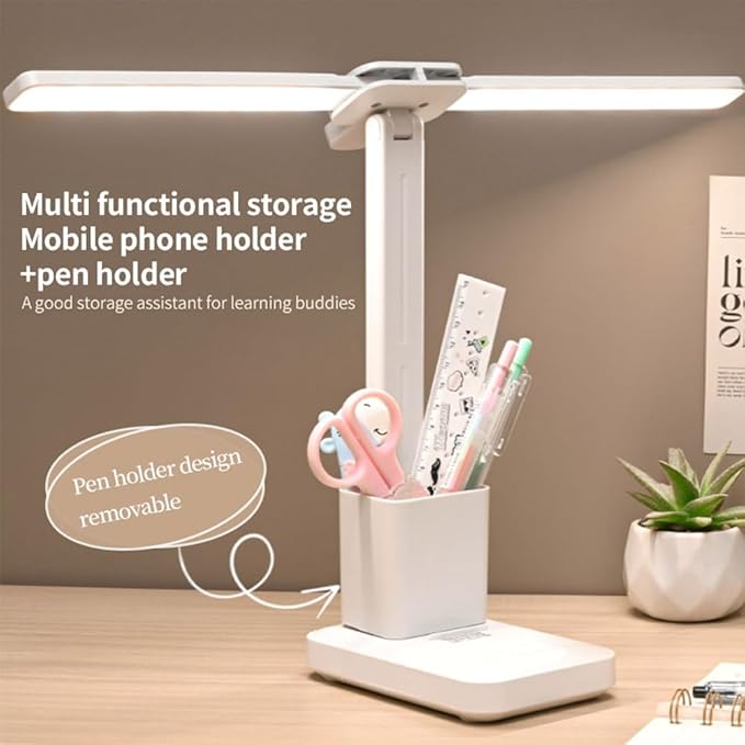 Rechargeable Desk Lamp, Small Desk Light with 3 Color Temperatures & Stepless Dimming, Battery Powered Table Lamp for Home Office, Eye-Caring Study Lamp with USB-C Charging Port (FOLD-699ADUAL)