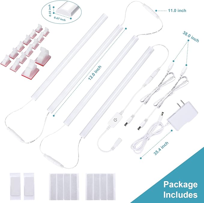 Under Cabinet LED Lights, Dimmable Under Cabinet Lighting, 4 Pack LED Lights for Kitchen Under Cabinet, Under Counter Light Natural White 4500K