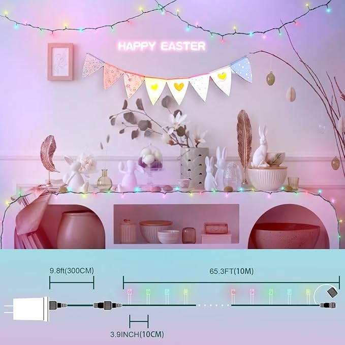 LAMPHOME 33ft Easter Lights,Christmas Decorative Mini Lights, 100 LED Green Wire Fairy Starry String Lights Plug in, 11 Modes for Indoor Outdoor Xmas Tree Wedding Easter Party Decoration (Multicolor)