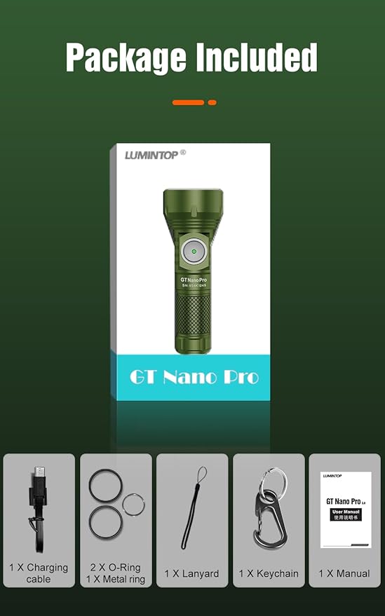 LUMINTOP GT Nano Pro3.0 Keychain Flashlight 1600 Lumens Mini Flashlight 152 Meters Beam Distance, Rechargeable Battery (Green)