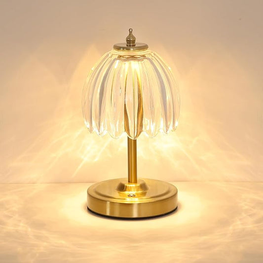 Tulip Small Table Lamp, 5200mAh Cordless Touch Control Mini Table Lamp with 3 Color Temps & Stepless Dimming, Perfect for Small Spaces like Dressers, Bedsides, Bookshelves (Transparent Tulip)