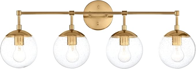 Design House Gracelyn 4-Light Dimmable Bathroom Vanity Light, Seeded Glass, Satin Gold, 31.52 in W x 8 in D x 11.45 in H, 589580