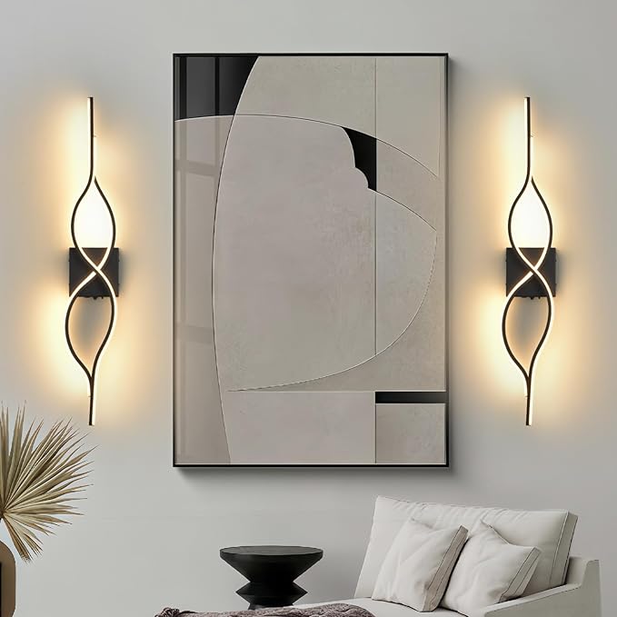 Battery Operated Wall Sconces Set of 2, Black 31.4'' LED Dimmable Wall Sconce with Remote Control, Adjustable Color Temperature Brightness for Living Room Bedroom and Hallway USB Rechargeable Lighting
