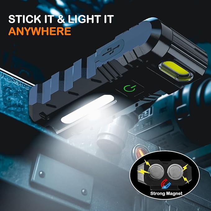 LETOUR Rechargeable EDC Flashlight, Powerful RGB Flashights, Portable Flat Mini Flashlights, IP68 Waterproof Multi-Mode Magnetic Small Keychain Flashlight for Camping, Emergency