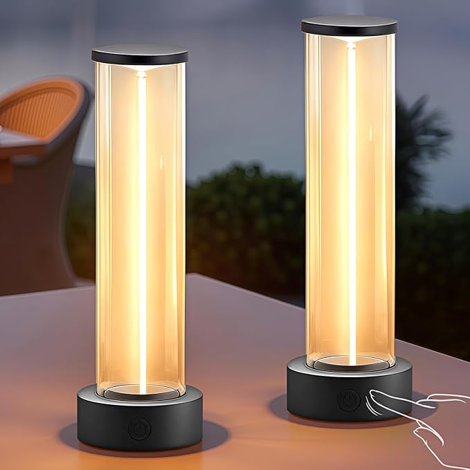 Indoor Outdoor Cordless Table Lamp,Rechargeable Battery Powered Lamp 3-Mode Touch Dimmable,IP54 Waterproof Portable Lamp for Bedside Reading,Patio Grill,Gazebo Party,Camping Tent (Gray, 2 PCS)