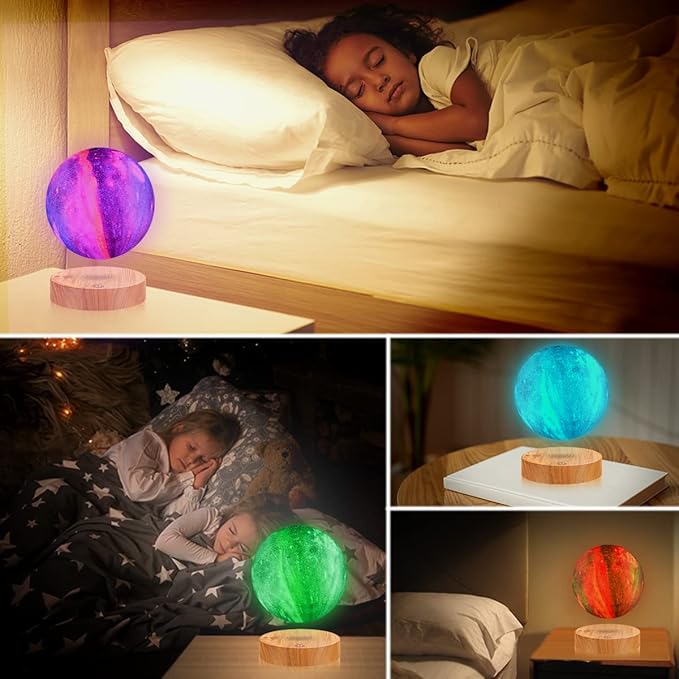 Levitating Moon Lamp, Floating Galaxy Moon Light Spinning 16 Colors LED Moon 3D Printing Magnetic Levitation Night Lights with Remote for Room Office Decoration Cool Gifts