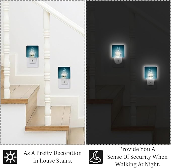 White Lotus Flower Plug-in LED Night Light,Lotus Flower on Water Auto Dusk to Dawn Sensor Nightlights Plug into Wall,White Energy Efficient Night light for Bedroom,Bathroom,Kitchen,Stairs,Hallway