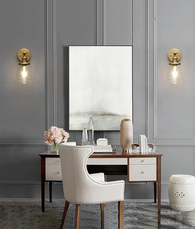 Phansthy Wall Sconces Light Fixture Industrial Wall Lamp, 180 Degree Adjustable Bathroom Vanity Light, Wall Light with Glass Shade Wall Decorative Lighting for Kitchen Living Room Hallway (Antique)