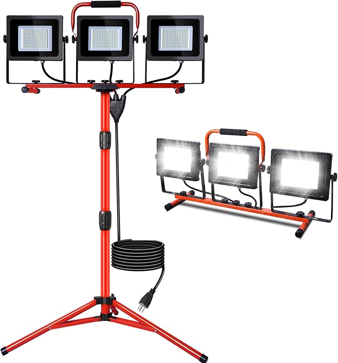 Work Light 10000LM 5000K 1000W Halogen Equivalent led Work Light with 76.8in Adjustable Metal telescoping Tripod Stand IP65 Waterproof for Indoor and Outdoor