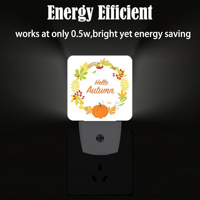 Hello Autumn Night Light,Plug Into Wall with Dusk to Dawn Light Sensors, Warm Nightlights for Bedroom, Bathroom, Hallway, Kitchen, Gifts Ideal for Boys Girls Women Men