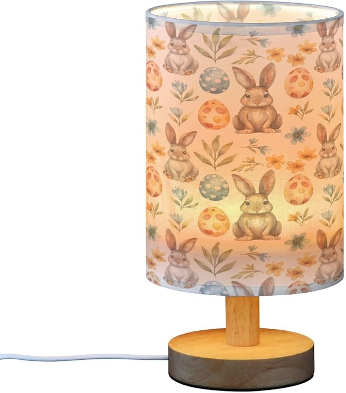Easter Rabbits Bunny Eggs LED Table Lamp for Bedroom Bedside Lamp with USB Charging Ports Decor Nightstand for Living Room Reading Dorm Desk Home Office