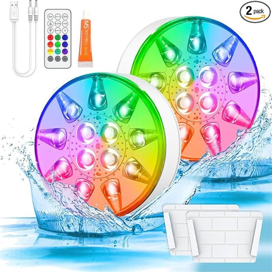 Pool Lights, 16 Color 3 Modes Submersible LED Lights with Remote & Timing, Rechargeable IP68 Waterproof Underwater Light, Dimmable Ambient Light for Pond Pool Bath Party Decoration (Drop - 2pcs)