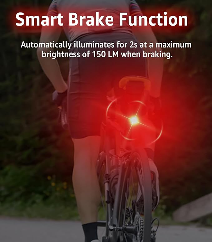 Cruxer Ultra Bright Bike Tail Light 200 Lumen Compact Bicycle Rear Light, USB-C Rechargeable, Smart Brake Sensing up to 300 Lumen, 8 Light Intensity Levels, 4 Lighting Modes, IP66 Waterproof
