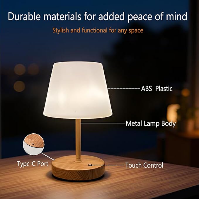 Cordless Table Lamp with 4000mah Battery Powered, Rechargeable Table Lamp for Indoor/Outdoor, 3-Color Dimmable Desk Lamp for Bathroom, Kitchen, Bedroom, Outdoor lamp for Patio, Camping