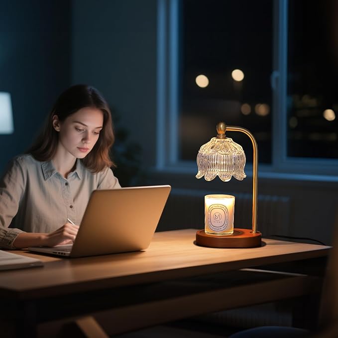 Candle Warmer Lamp with Timer Dimmable,Antique Brass Candle Lamp,Wax Melt Warmer Light for Jar Candles,Mother's Day/Birthday/Christmas Gifts for Mom/Wife,Home Decor Lamp,with 2 Bulbs