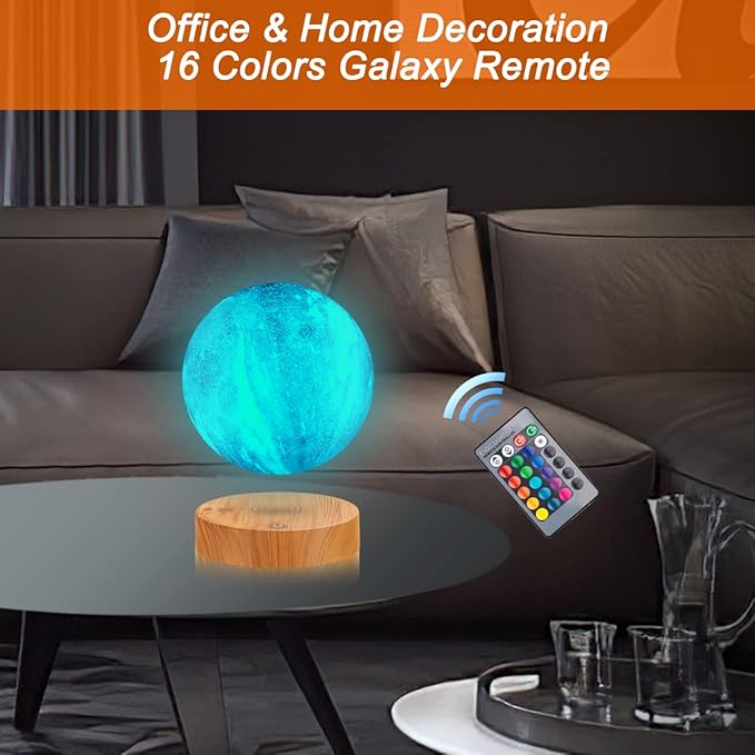 Levitating Galaxy Lamp - Floating Spinning Moon Lamp Rotating Magnetic Levitation 3D Moon Light 16 Colors Modes LED Night Lights for Office Home Room Desk Decor, Unique Gifts