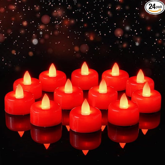 Amagic 24 Pack Red Flameless LED Tea Lights Candles Battery Operated, Electric Fake Tealight Candles for Votive, Wedding, Table Centerpiece, Party, Aniversary, Proposal, Halloween, Christmas