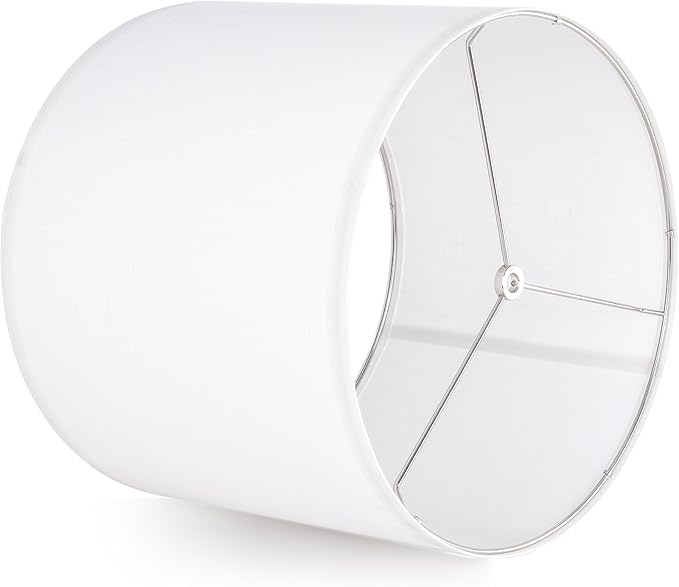 Set of 2 Pure White Textured Drum Lamp Shade Linen Lamp Shades 14"op x 14“Bottom x 11”High(Spider) Medium Modern lampshade for Table Lamp & Bedside Lamp - Top and Bottom Self Trim