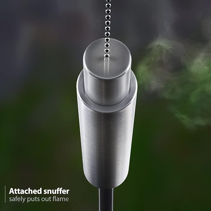 Matney Stainless Steel Outdoor Torches - Decorative Garden & Yard Lights - 5 ft Oil Lamp for Citronella - Fiberglass Wick & Snuffer Cap - Set of 4 (Barrel)