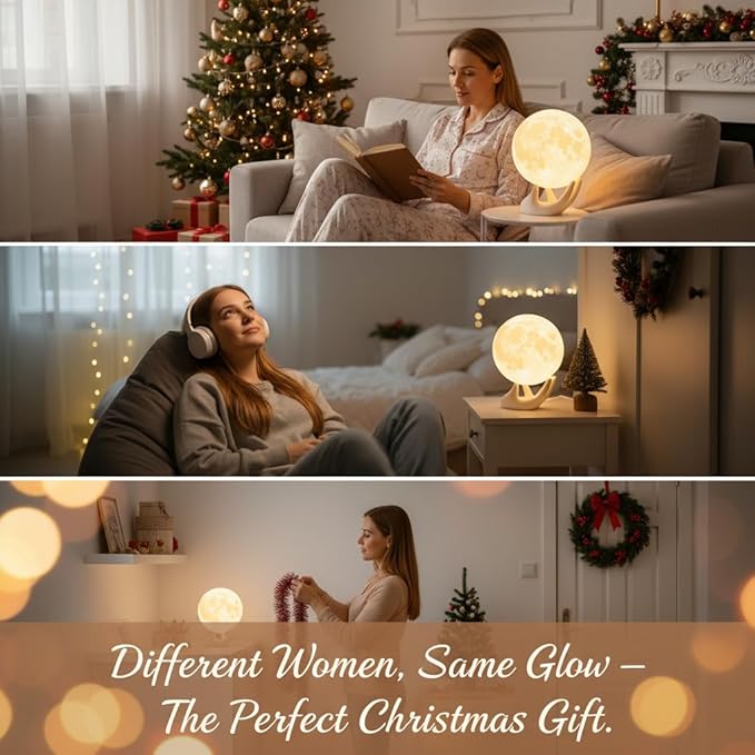 Mydethun 3.5 Inch 3D Moon Lamp – Valentine Gifts for Women Teenage Girls, Mood Lighting w/Ceramic Base, White Elephant Gifts in Dual-Color White/Yellow, Touch-Dimmable LED Night Light for Kids Room