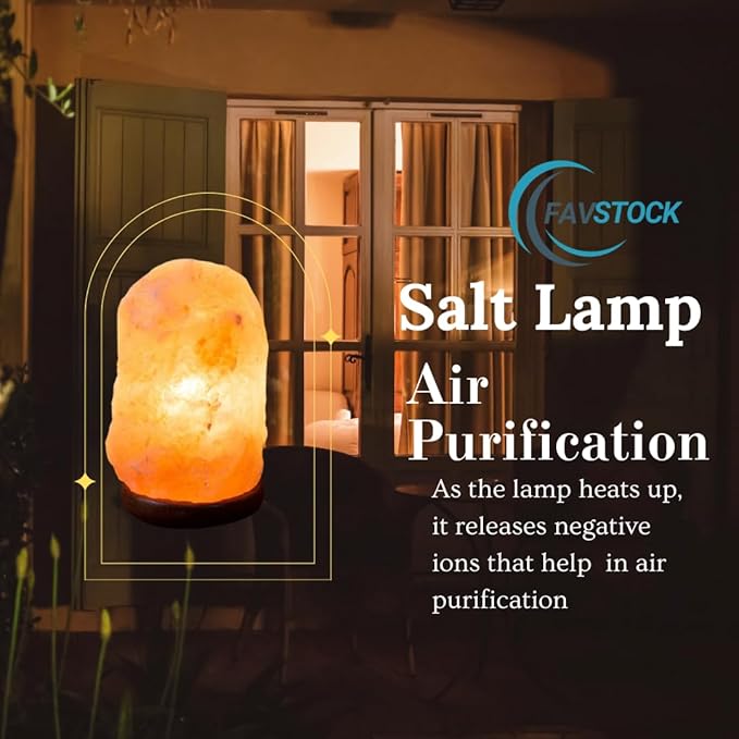 Authentic Himalayan Salt Lamp 4-8 lbs – Handcrafted Natural Salt Crystal with Wooden Base, UL Certified Cord & On/Off Switch – Soothing Night Light for Stress Relief, Sleep Aid & Home Déco