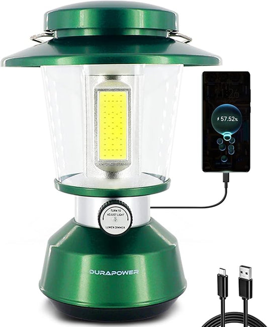 Durapower Rechargeable Camping Lantern,2800 Lumen Super Bright LED Camping Lantern, 5400 mAh Power Bank, IP44 Waterproof, 20 Hours, Portable Lantern for Hurricane, Power Outages